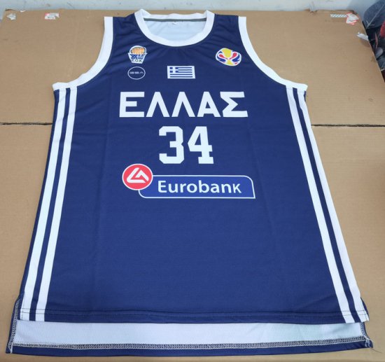 Maillot de Basket #34 Antetokounmpog 2019 Greece Fiba Marine Personnalisée Imprimé